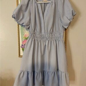 Blue and White Striped Dress